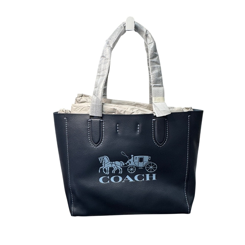 Coach Derby Tote Midnight Navy Pebble Leather Horse Carriage Logo NEW